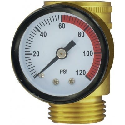 Water pressure test gauge attached to a hose bib — a simple way to check your home's PSI